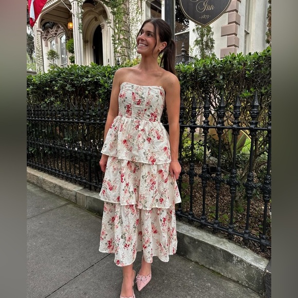 SOFIE THE LABEL
FLORAL CORSET TIERED MIDI
DRESS Size S - Picture 9 of 10